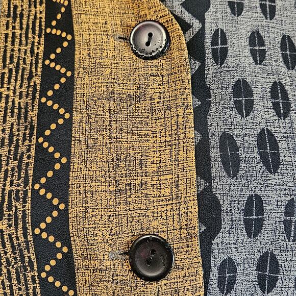 Vtg Silk Jacket Medium Black Tribal Bohemian Long Blazer Deadstock 80s Office - Picture 8 of 9